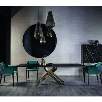 Sveva chair by Bontempi with wooden structure covered in various fabrics