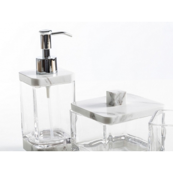 Cipì Purity bathroom set in worked glass and calacatta marble