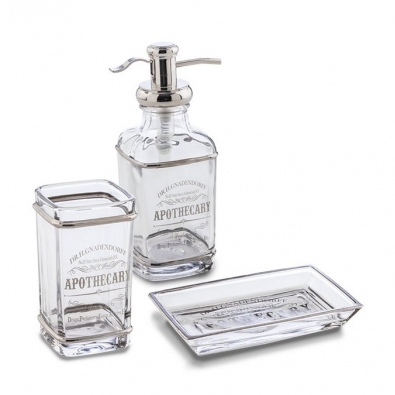 Cipì Retro bathroom set in hand-worked glass and silver-plated metal