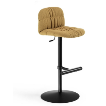 Liù stool in metal, wood, covered in fabric, leather, leather with horizontal stitching or wrinkles