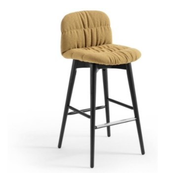 Liù stool in metal, wood, covered in fabric, leather, leather with horizontal stitching or wrinkles