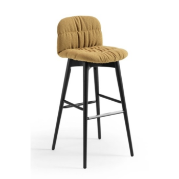 Liù stool in metal, wood, covered in fabric, leather, leather with horizontal stitching or wrinkles