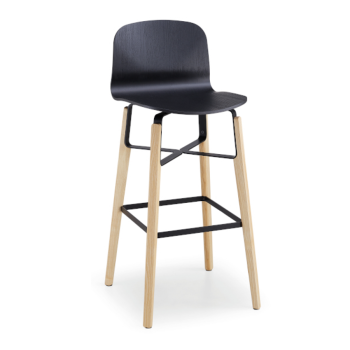 Liù stool in metal, wood, covered in fabric, leather, leather with horizontal stitching or wrinkles