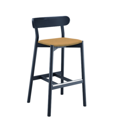 Montera L CU stool in wood and leather by Midj