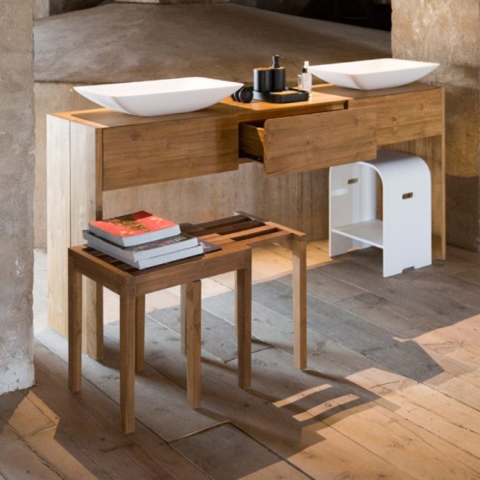 Cipì Tricky CP501TRI bench stool in natural recovered waxed teak wood