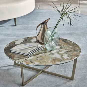 Cross coffee table by Bontempi in steel and glass or SuperCeramica