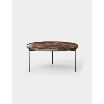 Esprit coffee table by Pezzani with painted steel frame and tempered glass top