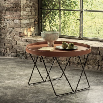 Flexus coffee table by Bontempi in lacquered steel and leather top