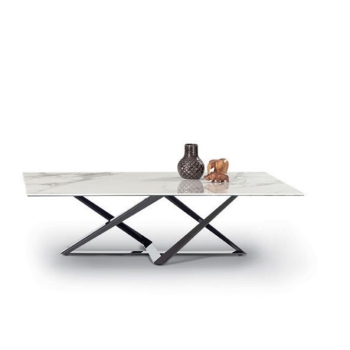 Bontempi Millennium coffee table in steel with top in wood, crystal, SuperCeramic and SuperMarble