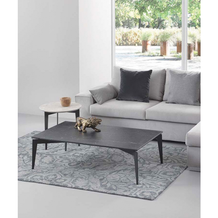 Nordic coffee table by Pezzani with painted steel frame and marble top