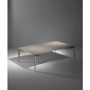 Nordic coffee table by Pezzani with painted steel frame and tempered glass top