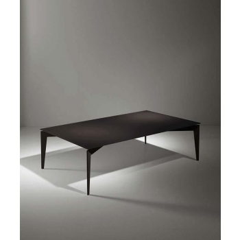 Nordic coffee table by Pezzani with painted steel frame and tempered glass top
