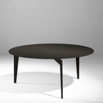 Nordic coffee table by Pezzani with painted steel frame and tempered glass top