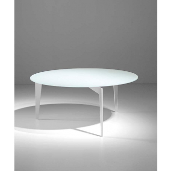 Nordic coffee table by Pezzani with painted steel frame and tempered glass top