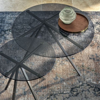 Ray steel coffee table with glass top