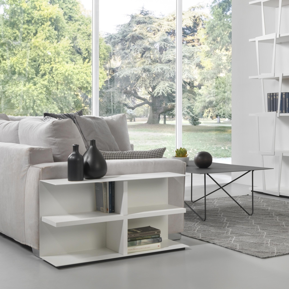 Slim coffee table by Pezzani with metal frame and laminate top