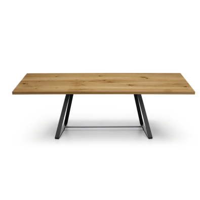 Alfred table by Midj with steel structure and crystal ceramic or solid wood top