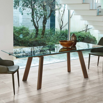 Extendable Gulliver table by Ingenia Bontempi with glass top and steel legs