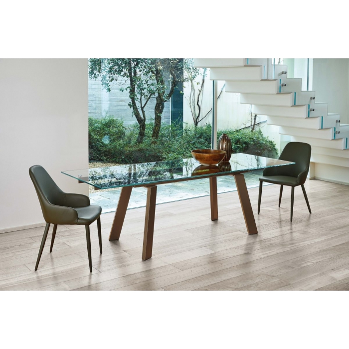 Extendable Gulliver table by Ingenia Bontempi with glass top and steel legs