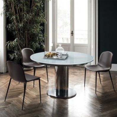 Extendable Round Table Giro Bontempi with Glass Top