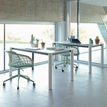 Woody table with metal structure and fixed and extendable stained ash legs by Midj