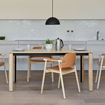 Woody table with metal structure and fixed and extendable stained ash legs by Midj