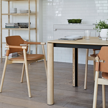 Woody table with metal structure and fixed and extendable stained ash legs by Midj