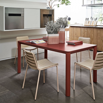 Woody table with metal structure and fixed and extendable stained ash legs by Midj