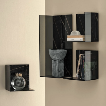 Zen shelf by Bontempi in crystal with back in SuperMarmo
