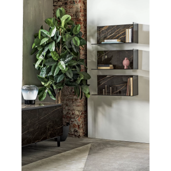 Zen shelf by Bontempi in crystal with back in SuperMarmo