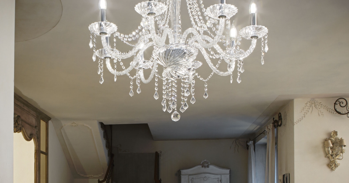Lustre Danieli SP8 Ideal Lux 8 lumières en verre ambré et or, style