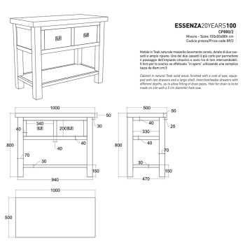 Console Essenza 20Years 100 CP880/2 en bois de teck 2 tiroirs par Cipì