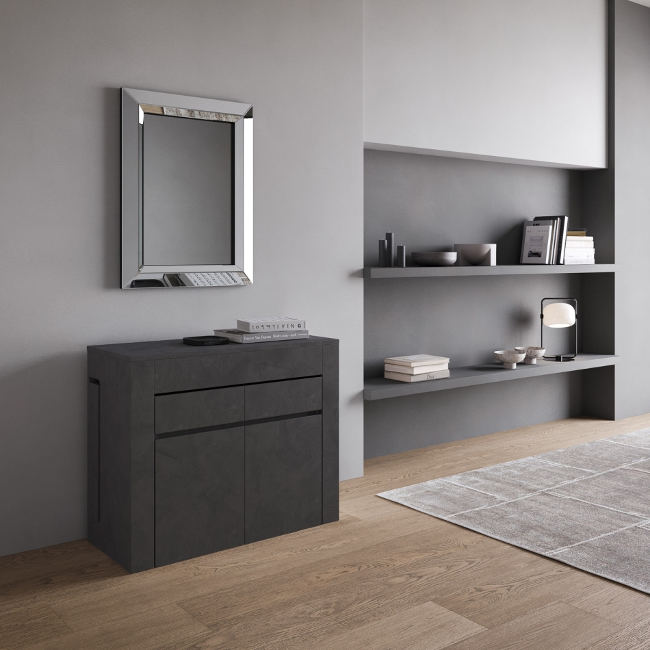 Console Evolve avec banquette inférieure et supérieure - Console extensible 90x42/302 cm Evolve en frêne blanc avec rallonges intérieures avec banquette inférieure et supérieure