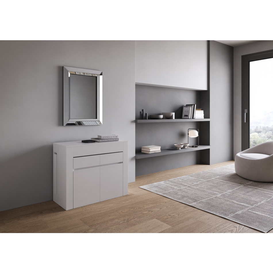 Console Evolve avec banquette inférieure et supérieure - Console extensible 90x42/302 cm Evolve en frêne blanc avec rallonges intérieures avec banquette inférieure et supérieure