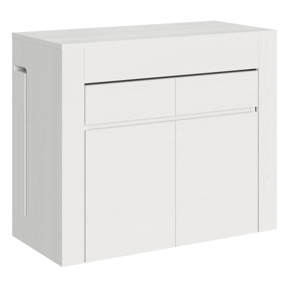 Console Evolve avec banquette inférieure et supérieure - Console extensible 90x42/302 cm Evolve en frêne blanc avec rallonges intérieures avec banquette inférieure et supérieure