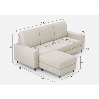 Canapé 3 places Sakar avec pouf par Ityhome