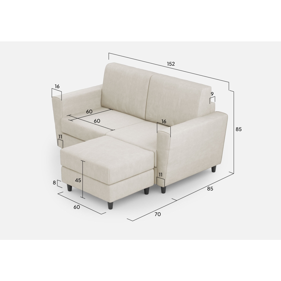 Canapé 2 places Yasel avec pouf par Ityhome