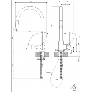Mitigeur Gessi Neutron 17120 avec bec pivotant et douchette extractible