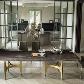 Lampe Spark Bontempi avec suspensions et rosace en laiton et verre borosilicate