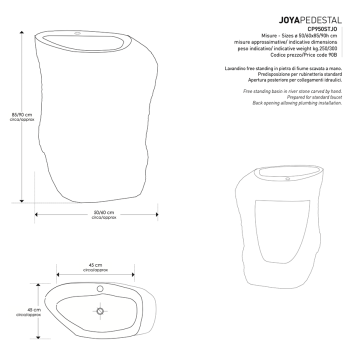 Cipì Free Standing Joya Piedestal CP950STJO évier en pierre de rivière