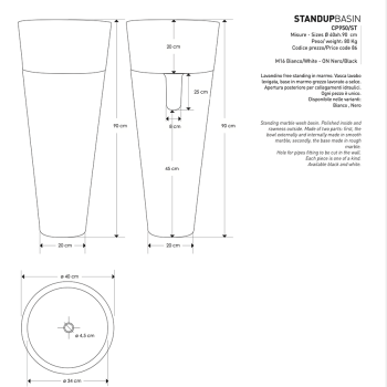 Lavabo sur pied CP950/ST de Cipì en marbre