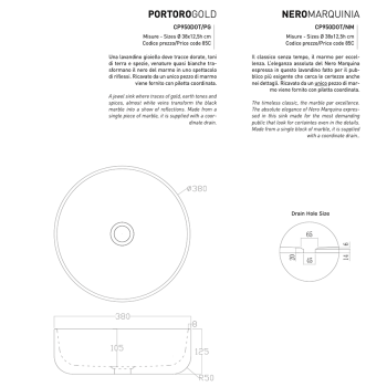 Évier Cipì Nero Marquinia CP950DOT / NM en marbre