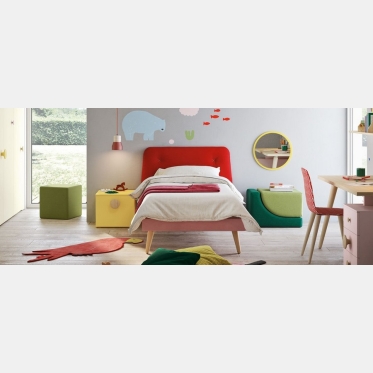 Lit simple Leo pour enfant avec tête de lit rembourrée