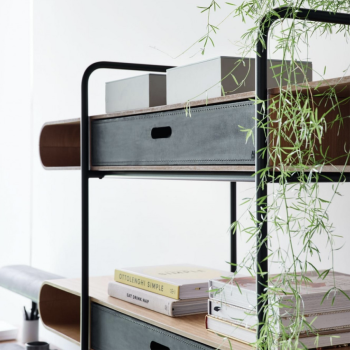 Buffet Apelle en métal et bois avec portes et tiroir en cuir par Midj