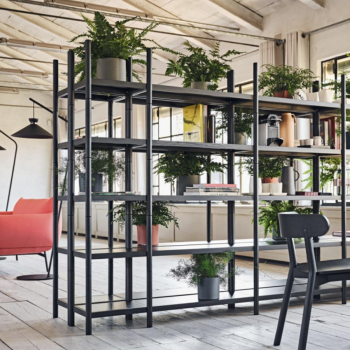 Bibliothèque Siena en bois et étagères métal ou verre par Midj