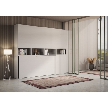 Mod.KANDO simple frêne blanc avec meubles - Lit simple escamotable horizontal Kando composition A Frêne blanc