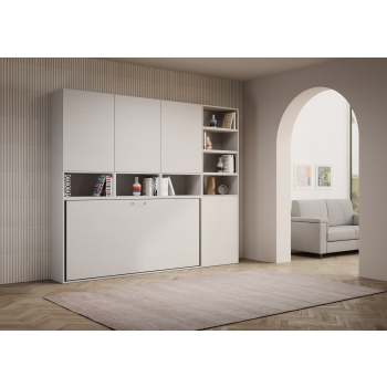 Mod.KANDO simple frêne blanc avec meubles - Lit escamotable simple horizontal Kando composition A Frêne blanc