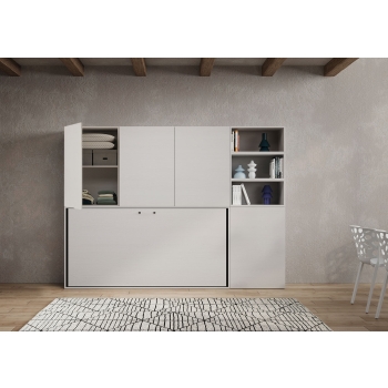 Mod.KANDO simple frêne blanc avec meubles - Lit simple escamotable horizontal Kando composition A Frêne blanc