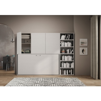 Mod.KANDO simple frêne blanc avec meubles - Lit simple escamotable horizontal Kando composition A Frêne blanc