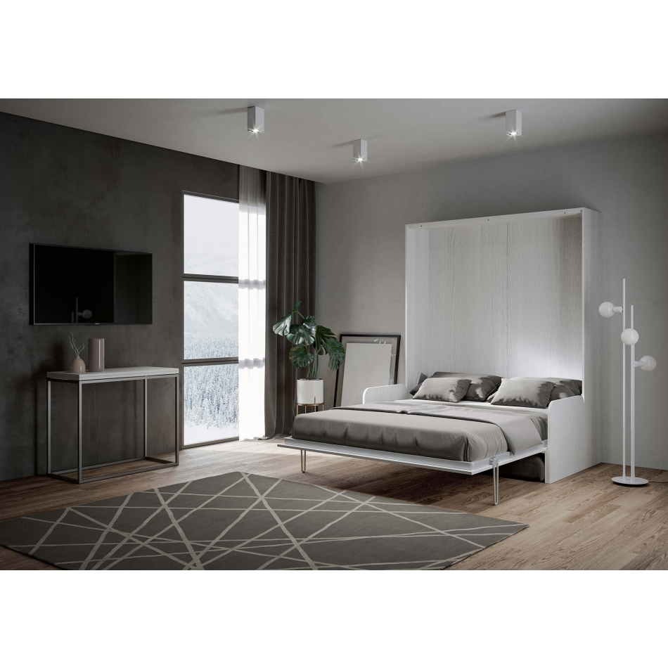 Canapé double Kentaro - Lit double escamotable vertical 160 Canapé Kentaro Frêne Blanc